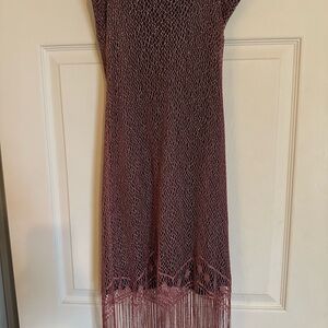 City Triangles Mauve Midi Dress with Fringe